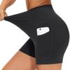 Dragon Fit Women's High Waist Workout Shorts with 2 Side Pockets Stretch Tummy Control Athletic Shorts for Gym Yoga Running Black view 2