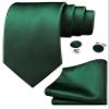 GUSLESON Brand Solid Dark Green Wedding Ties For Men Neckties and Pocket Square Cufflinks Sets(0789-02) view 2