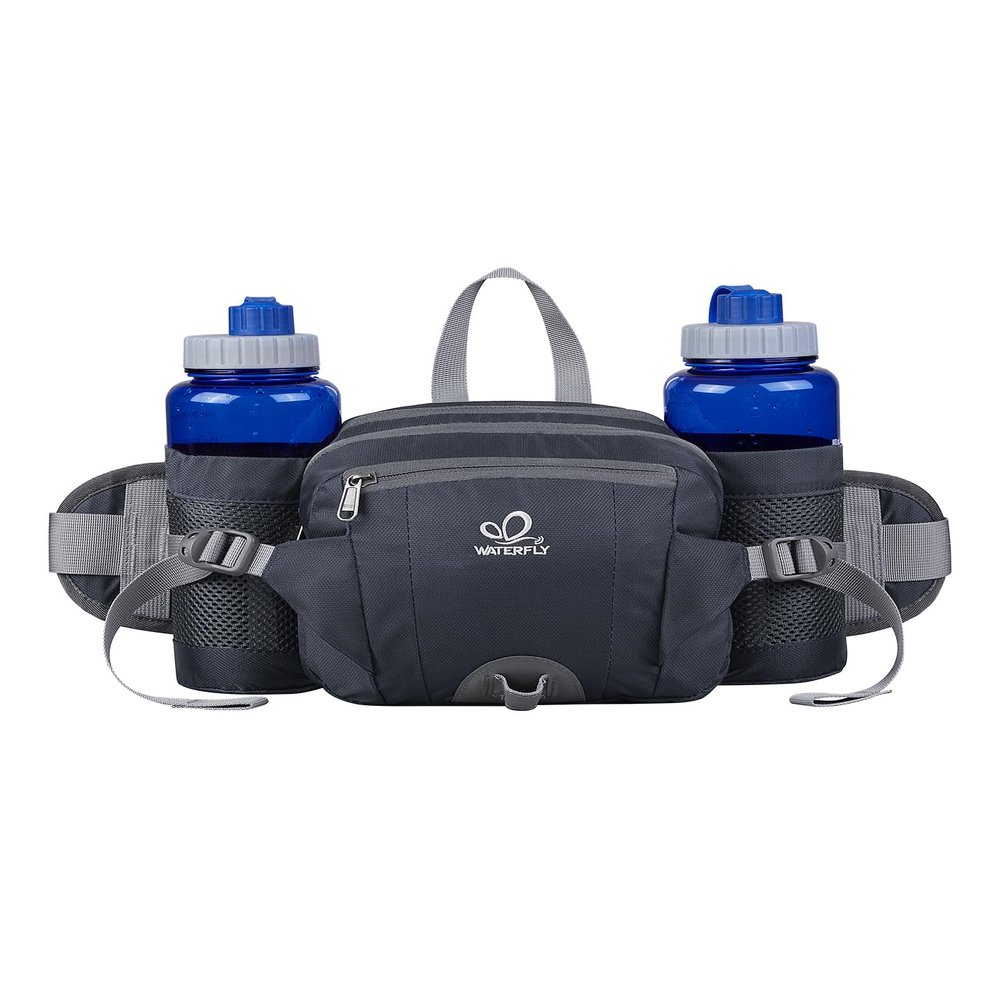WATERFLY Fanny Pack Waist Bag: Fannie Pack 2 Water Bottle Holders Lumbar Belt Hiking Walking Running Jogging Camping Large Woman Man (Bottle Not Included)