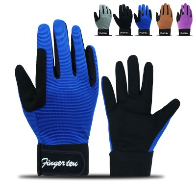 FINGER TEN Horse Riding Gloves Kids Boys Girls Youth 1 Pair, Bike Gardening Cycling Hiking Gloves Full Finger, Color Blue Summer Comfortable Grip for Kid Large (Kids-Blue, Large)