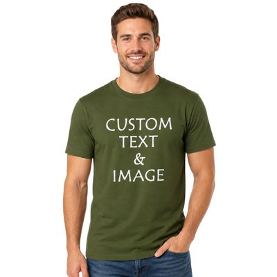 Custom T Shirts for Men Women Personalized Photo Text Logo Unisex Cotton Tee Design Your Own Front Back Print Adult Shirt Heather Military Green