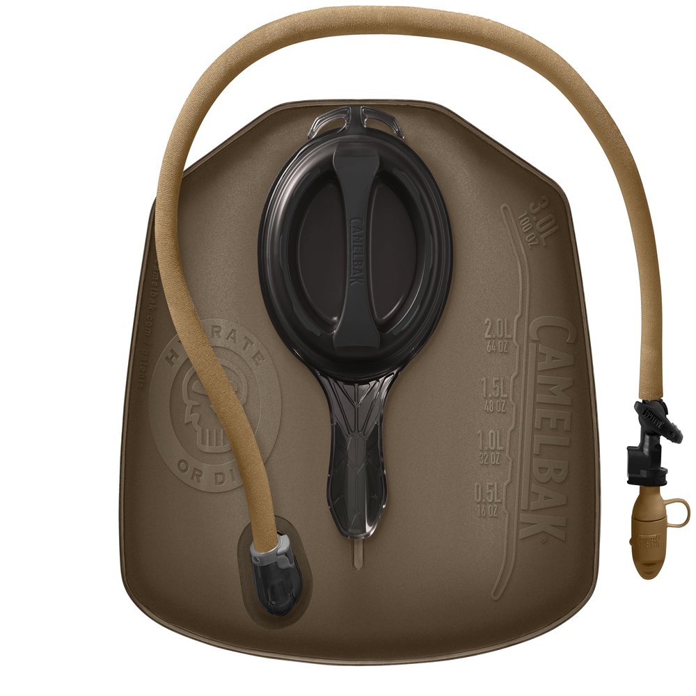 CamelBak Mil-Spec Crux 100 oz/3L Lumbar Reservoir - Tactical Hydration Bladder - Faster Water Flow Rate - Leak-Proof Water Bladder - Ergonomic Shape - Big Bite Valve - BPA-Free, Brown