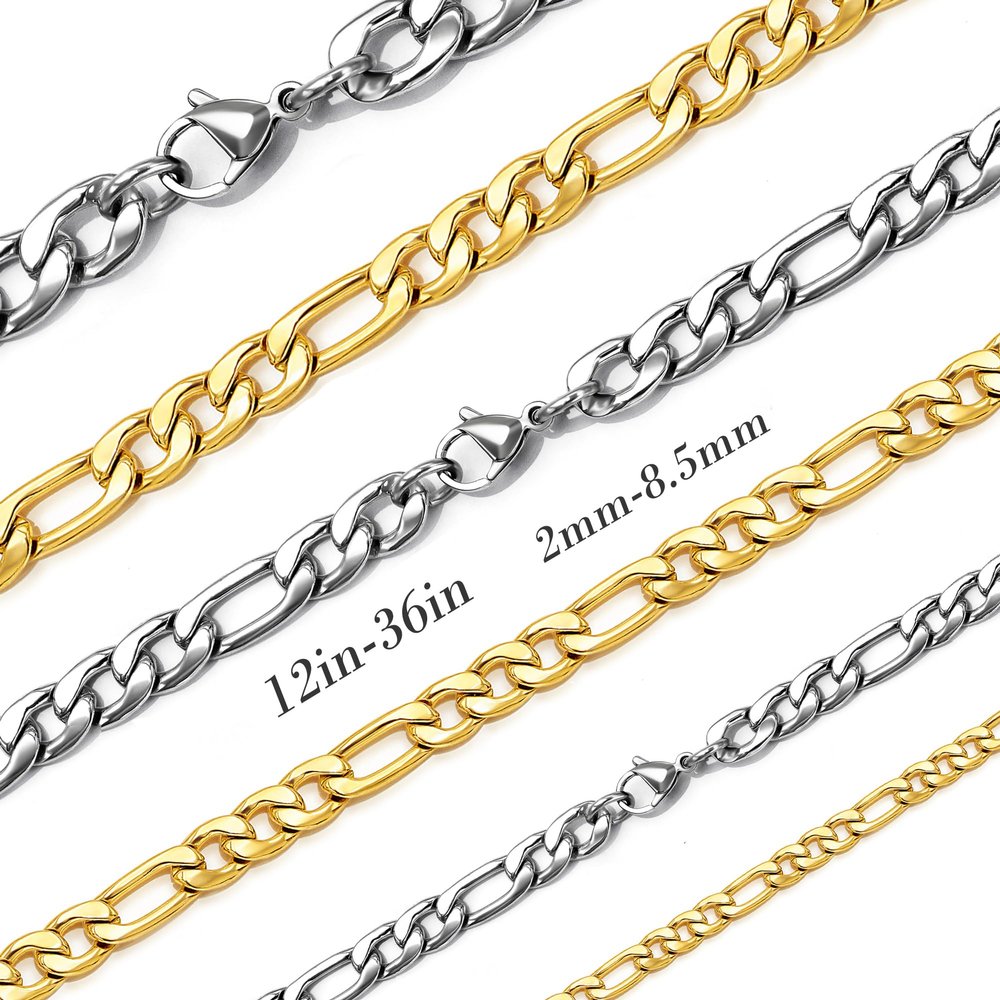 SANNYRA Figaro Chain for Men, Mens Chain Necklaces, Stainless Steel 6.5mm 16inches Necklace for Women