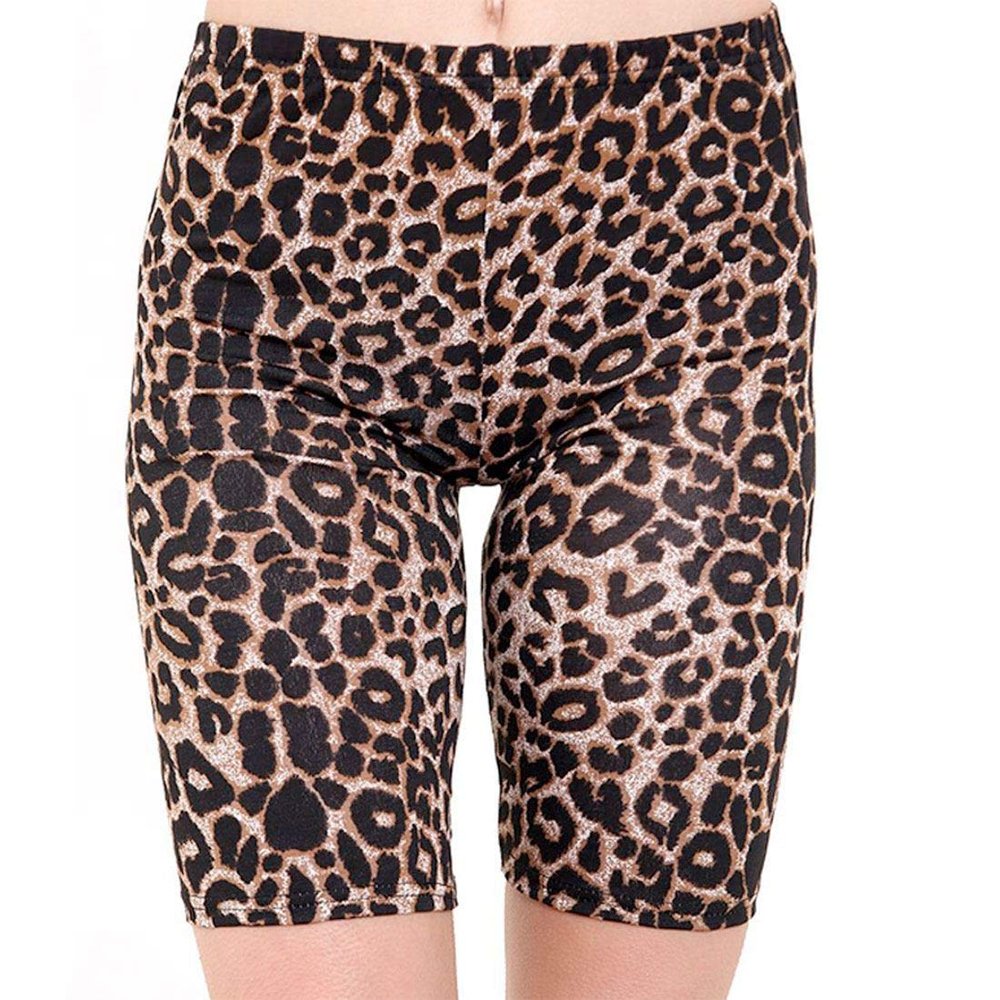 Ladies Leopard Rose Skull Printed Cycling Shorts Womens Gym Wear Stretchy Hot Pants Brown Leopard Small/Medium
