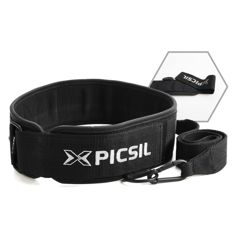PICSIL Multifunctional Dip Belt with Straps for Weightlifting, Extra Back Ring for Carrying Weight While Sprinting, Training, Bodybuilding Workouts, Comfortable Waist Support