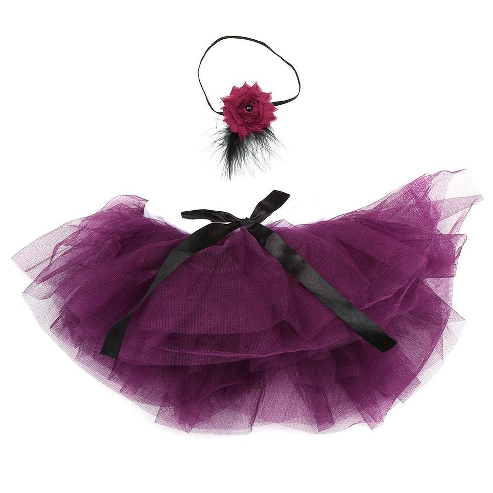 Hztyyier Baby Girl Tutu Skirt with Headband Set Newborn Toddler Ruffle Tulle Diaper Cover Photography Prop Outfit Clothes(Purple), Large