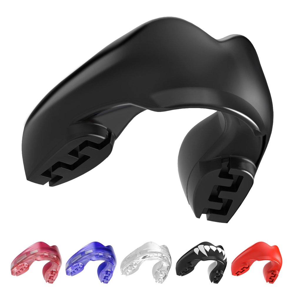 SAFEJAWZ Mouthguard for Braces, Upper & Lower Protection Remoldable Mouth Guard with Case for Boxing, Basketball, Football, MMA, Lacrosse, Hockey and All Contact Sports One Size (Black)
