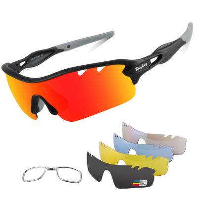 BangLong Polarized Sports Sunglasses Cycling Sun Glasses for Men Women with 5 Interchangeable Lenes for Running Baseball Golf