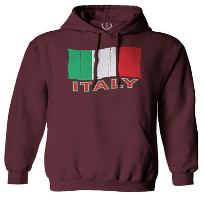 0039. Italia Vintage Distressed Italy Italian National Flag Sweatshirt Pullover Hoodie (Maroon, Large)