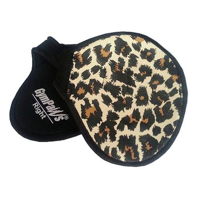 Real Leather Workout Gym Grip Pads w 4 Finger Loop Sweatproof Backing (Cheetah)