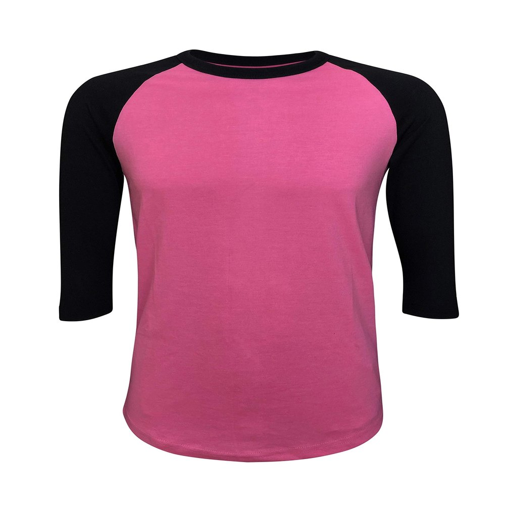 ILTEX Plain Raglan Lightweight Cotton and Polyester T-Shirt 3/4 Sleeves Athletic Baseball Jersey Unisex Multi Function Sports, Outdoors and Gym (30+ Colors) (Pink/Black, Medium)