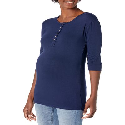 Rosie Pope Women's Maternity Pip N Vine Henley Tee, Navy, M