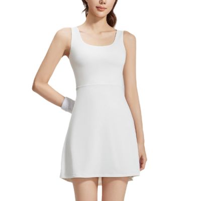 GDAZMB Women's Tennis Skirt One-Piece Dress One-Piece Skirt Anti-Slip Sports Skirt Sleeveless Back Anti-Slip White