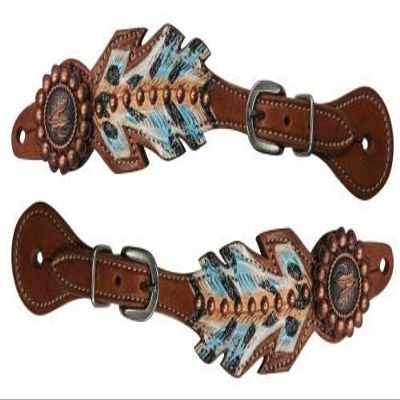 Showman Medium Oil Leather Hand Painted Feather Spur Straps! New Horse TACK!
