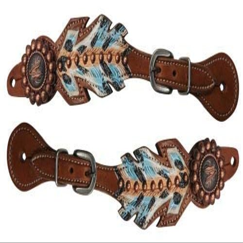 Showman Medium Oil Leather Hand Painted Feather Spur Straps! New Horse TACK!