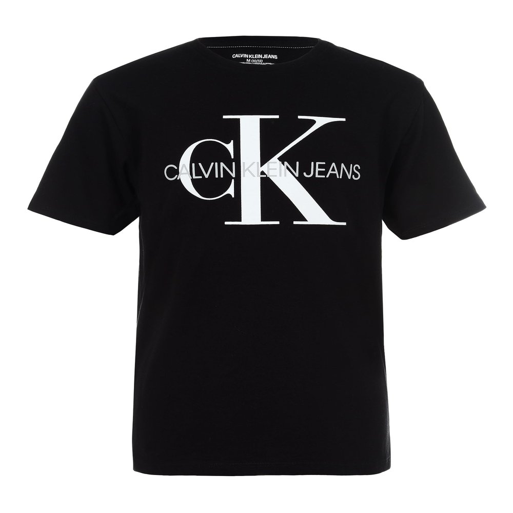 Calvin Klein Boys' Short Sleeve Logo Crew Neck T-Shirt, Soft, Comfortable, Relaxed Fit, True Black, 8