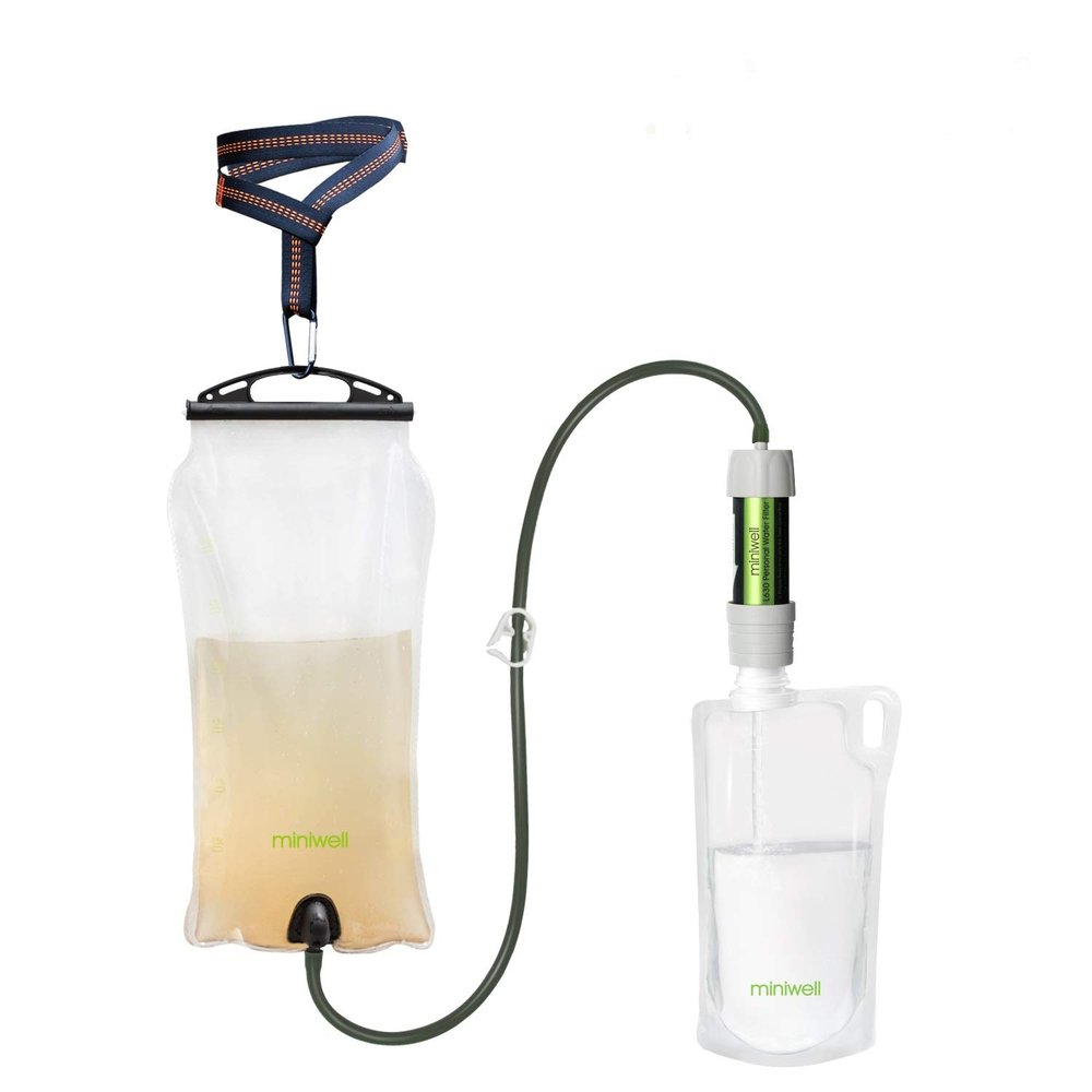 miniwell Gravity Water Filter Ultralight Multi-Purpose Hiking Accessories Optional Emergency kit TUV Certified Hurricane Storm Supplies (Water Filter with Water Tank