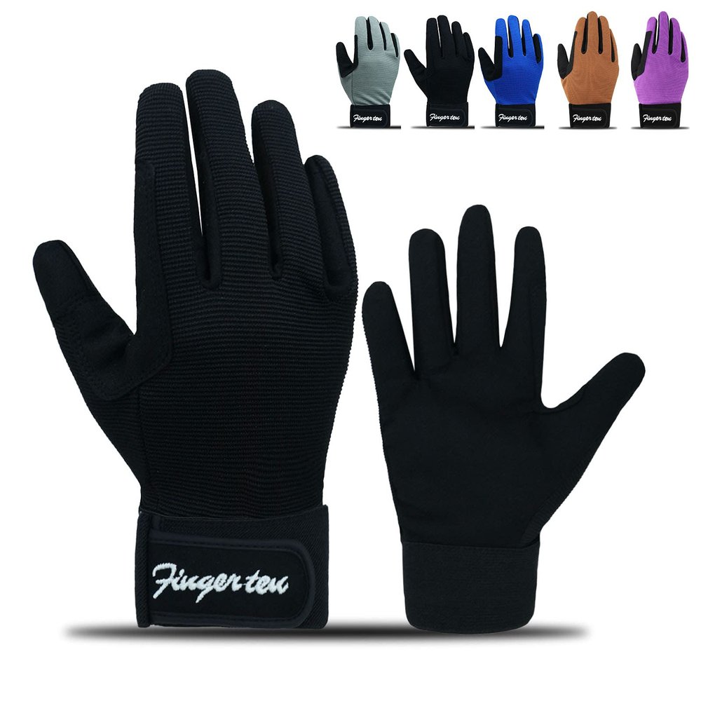 FINGER TEN Horse Riding Gloves Equestrian Women Kids for Girls Boys Mesh Breathable Lightweight Color Pack, Comfortable Grip for Summer (Kids-Black, X-Large)
