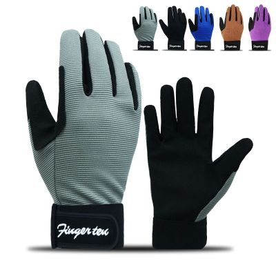 FINGER TEN Horse Riding Gloves Kids Boys Girls Youth 1 Pair, Bike Gardening Cycling Hiking Gloves Full Finger, Color Grey Summer Comfortable Grip for Kid Large (Kids-Gray, Large)