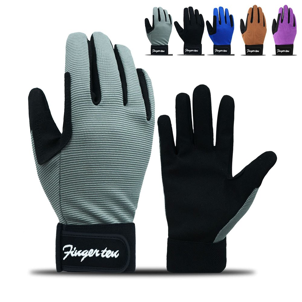 FINGER TEN Horse Riding Gloves Kids Boys Girls Youth 1 Pair, Bike Gardening Cycling Hiking Gloves Full Finger, Color Grey Summer Comfortable Grip for Kid Large (Kids-Gray, Large)