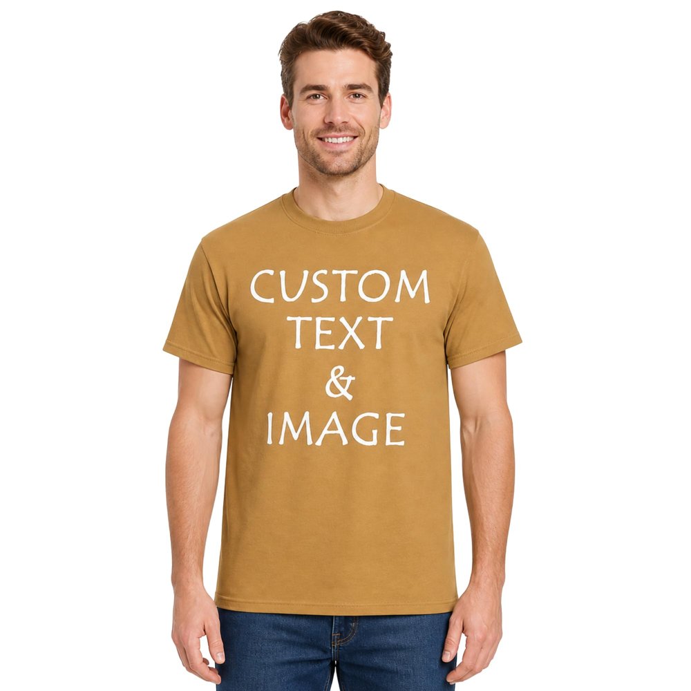 Custom T Shirts for Men Women Personalized Photo Text Logo Unisex Cotton Tee Design Your Own Front Back Print Adult Shirt Old Gold