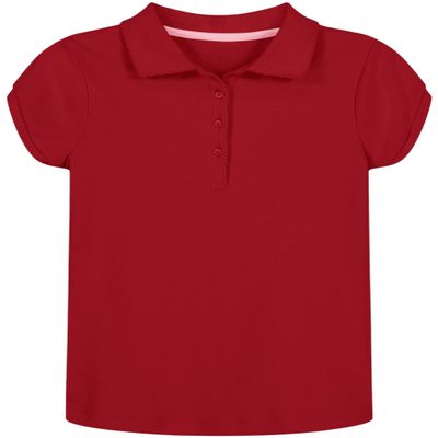 Nautica Girls' School Uniform Short Sleeve Polo Shirt, Button Closure, Soft Pique Fabric, Red, 2T