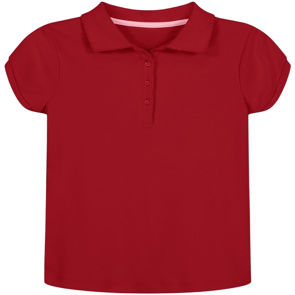 Nautica Girls' School Uniform Short Sleeve Polo Shirt, Button Closure, Soft Pique Fabric, Red, 2T