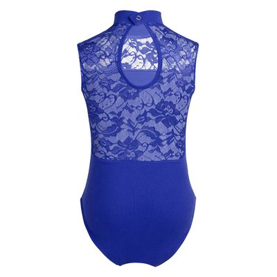 Alvivi Kids Girls Floral Lace Splice Back Turtle/Halter Neck Ballet Dance Leotard Gymnastics Sports Tank Tops Lace Back Blue 5-6