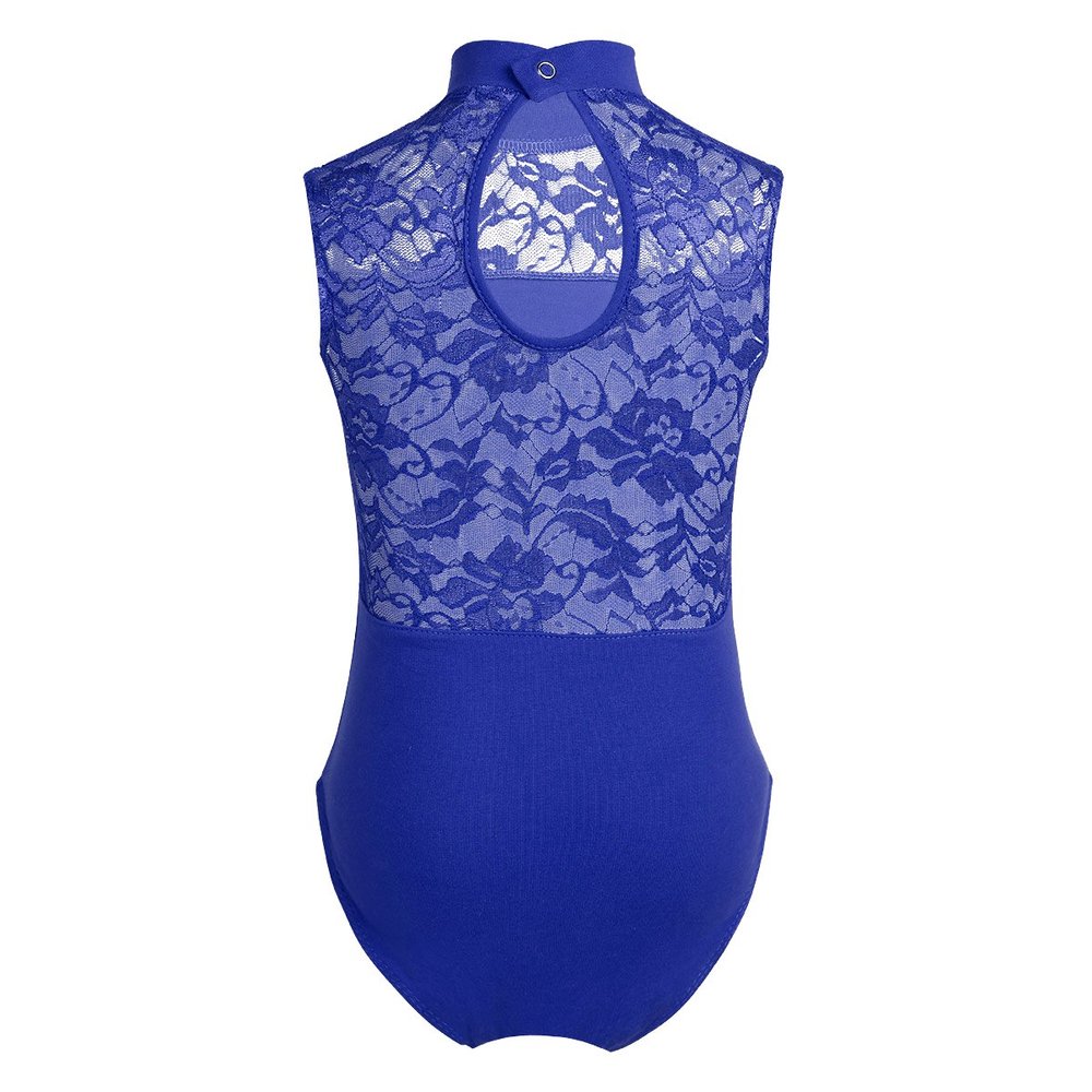 Alvivi Kids Girls Floral Lace Splice Back Turtle/Halter Neck Ballet Dance Leotard Gymnastics Sports Tank Tops Lace Back Blue 5-6