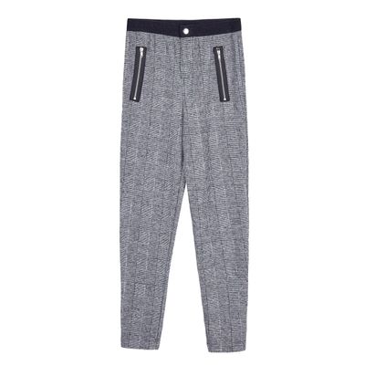 Amy Byer Big Girl's Elastic Waist Pants Grey/Black Menswear Plaid, S