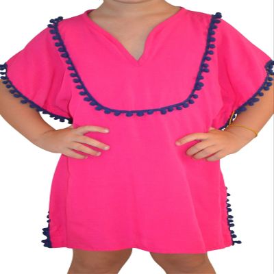 KIDKLICK FUN FASHION | FROM BRAZIL Pink Cover-Up with Navy Pompoms - Pink / 2