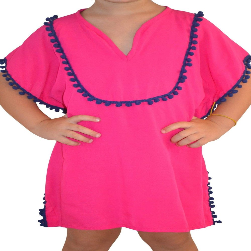 KIDKLICK FUN FASHION | FROM BRAZIL Pink Cover-Up with Navy Pompoms - Pink / 2