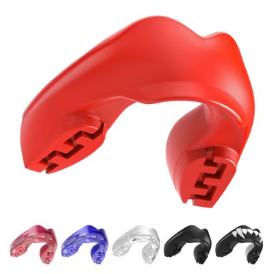 SAFEJAWZ Mouthguard for Braces, Upper & Lower Protection Remoldable Mouth Guard with Case for Boxing, Basketball, Football, MMA, Lacrosse, Hockey and All Contact Sports One Size (Red)