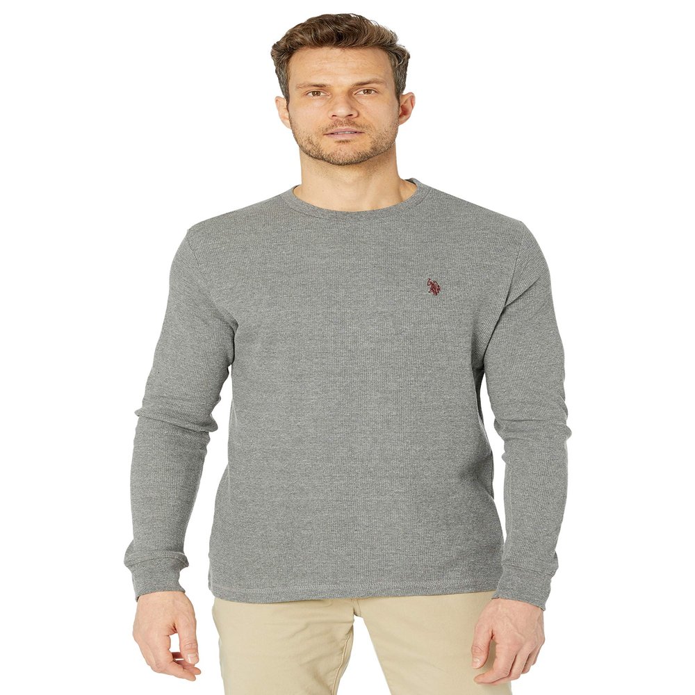 U.S. POLO ASSN. Long Sleeve Crew Neck Solid Thermal Shirt Grey Heather SM