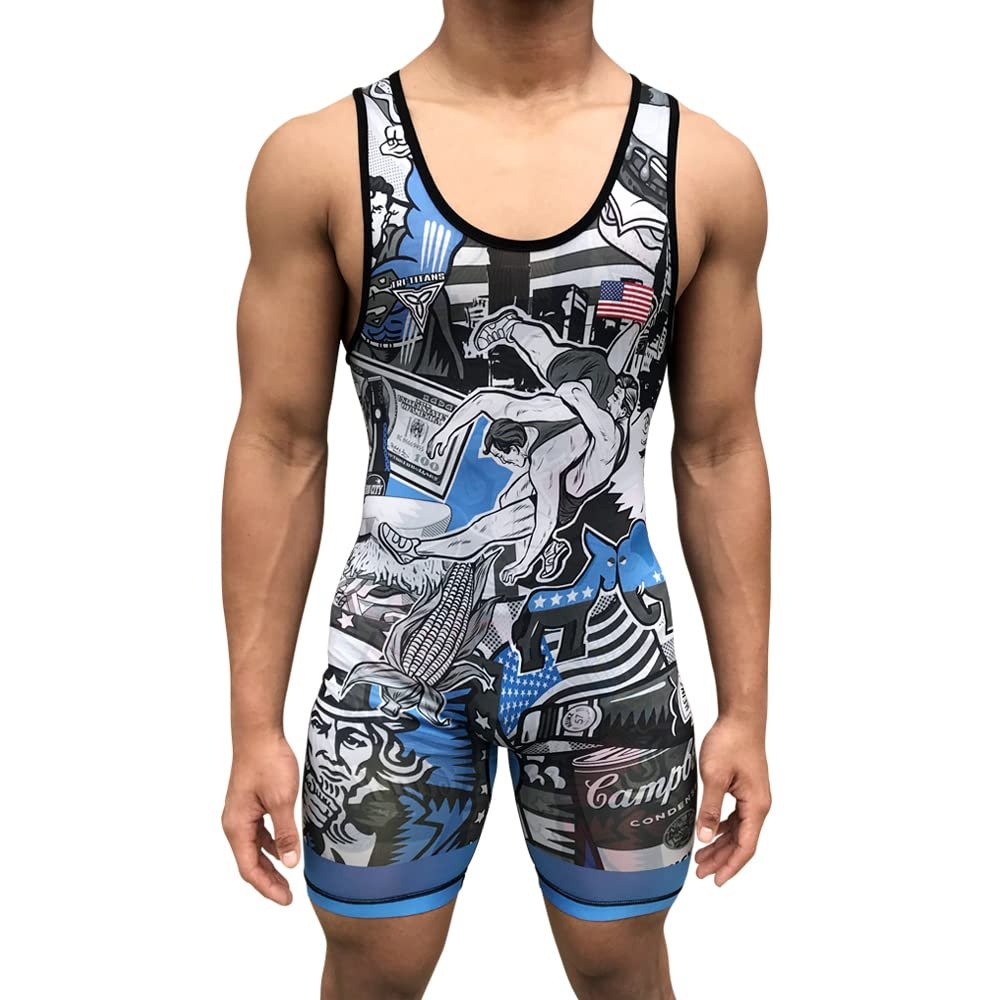 TRI-TITANS Merica Reversible UWW Wrestling Singlet (Adult M: 145lbs-165lbs)
