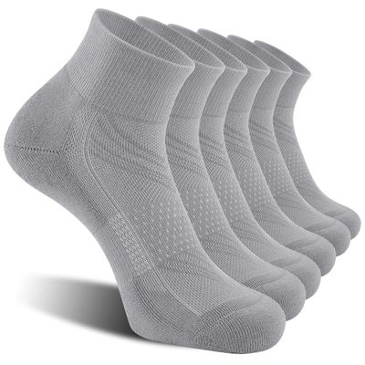 CelerSport 6 Pack Men's Ankle Socks with Cushion, Sport Athletic Running Socks, Gray, Large