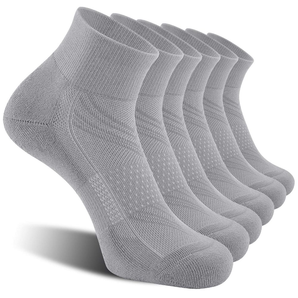 CelerSport 6 Pack Men's Ankle Socks with Cushion, Sport Athletic Running Socks, Gray, Large