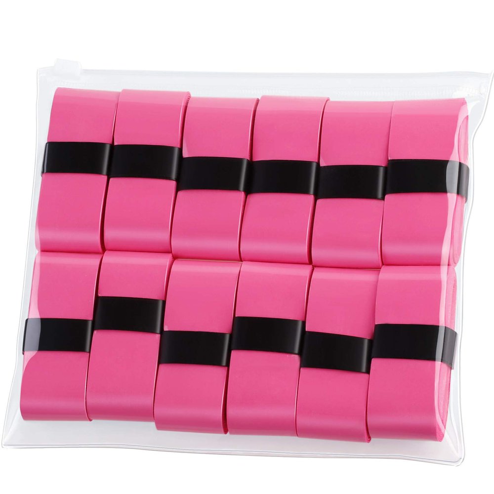 12 Pieces Tennis Racket Grip Tape, Badminton Racket Overgrip, Absorbent Non Slip Overgrip Replacement for Tennis, Badminton, Squash, Padel Rackets(Pink,12 Pieces)