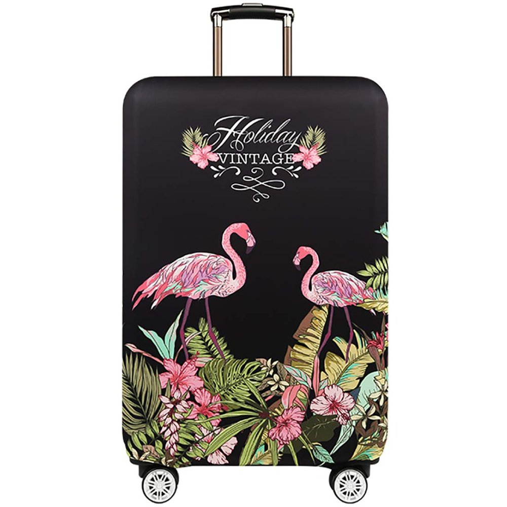 TRAVELKIN Travel Elastic Spandex Suitcase Protector Case, 18/24/28/32 Inch Suitcase Protective Cover, Thickened and Washable Luggage Cover (L(25"-28" luggage), Flower Flamingo)