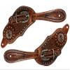 Showman Youth Basket Weave Tooled Leather Spur Straps w/Copper Accents view 1