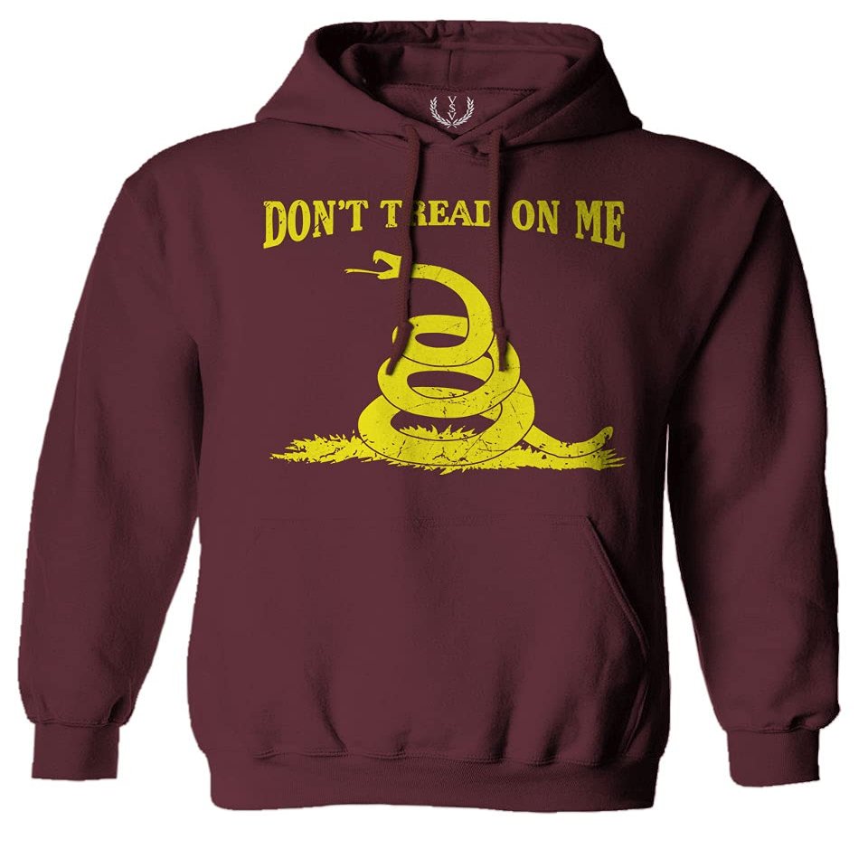 0024. American Don't Tread ON ME Military Combat United State Patriotic Style Sweatshirt Pullover Hoodie (Maroon, Large)