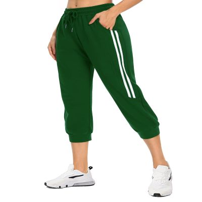 KaiDi Capri Sweatpants Joggers with Pockets Capris High Waist Drawstring Yoga Running Workout Casual Capri Pants (L, Dark Green)