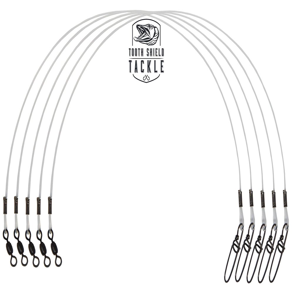 5 Pack 100 lb. Premium Fluorocarbon Tooth Shield Tackle Musky Leader Muskie Pike Leader (Crane Swivel) (14)