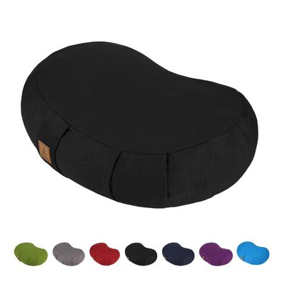 FelizMax Crescent Zafu Meditation Pillow, 44x28x14cm, Zabuton Yoga Bolster, Meditation Cushion, Floor Pouf Yoga Pillow, Zippered Organic Cotton Cover, Natural Buckwheat, Large Kneeling Pillow-Black