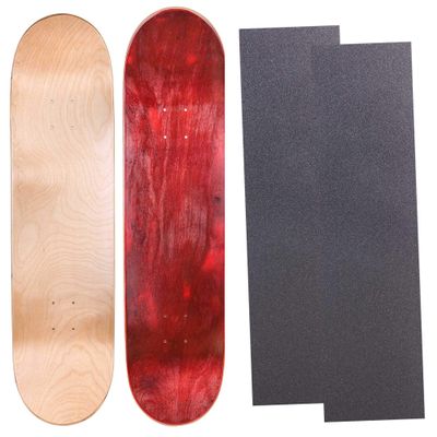Cal 7 Blank Maple Skateboard Decks with Grip Tape| Two Pack (Natural, Red, 7.75 inch)