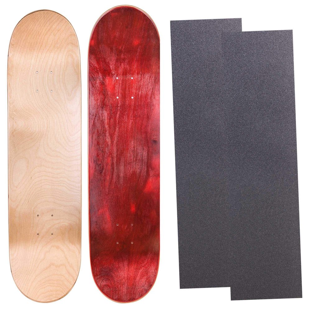 Cal 7 Blank Maple Skateboard Decks with Grip Tape| Two Pack (Natural, Red, 7.75 inch)