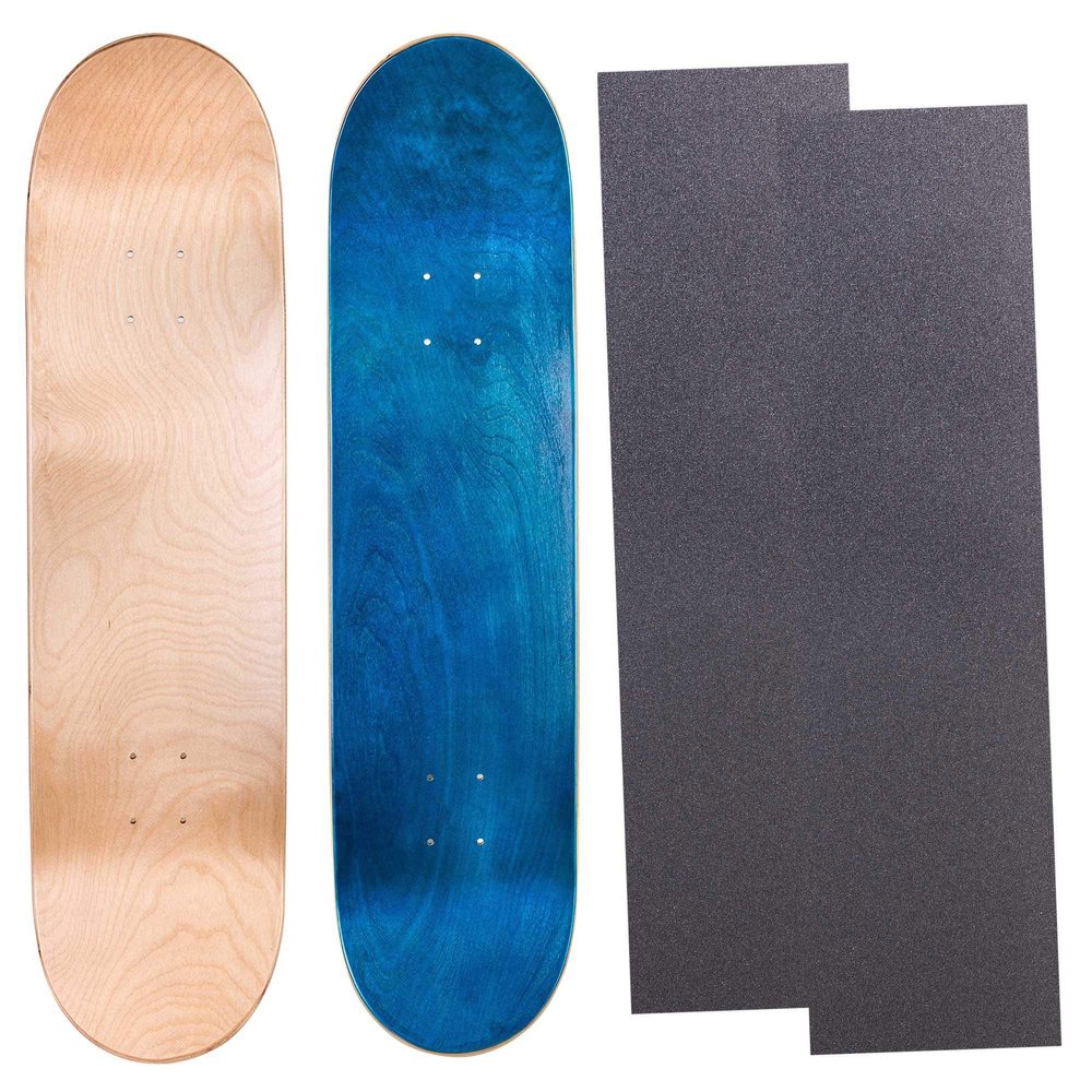 Cal 7 Blank Maple Skateboard Decks with Grip Tape| Two Pack (Natural, Blue, 7.75 inch)
