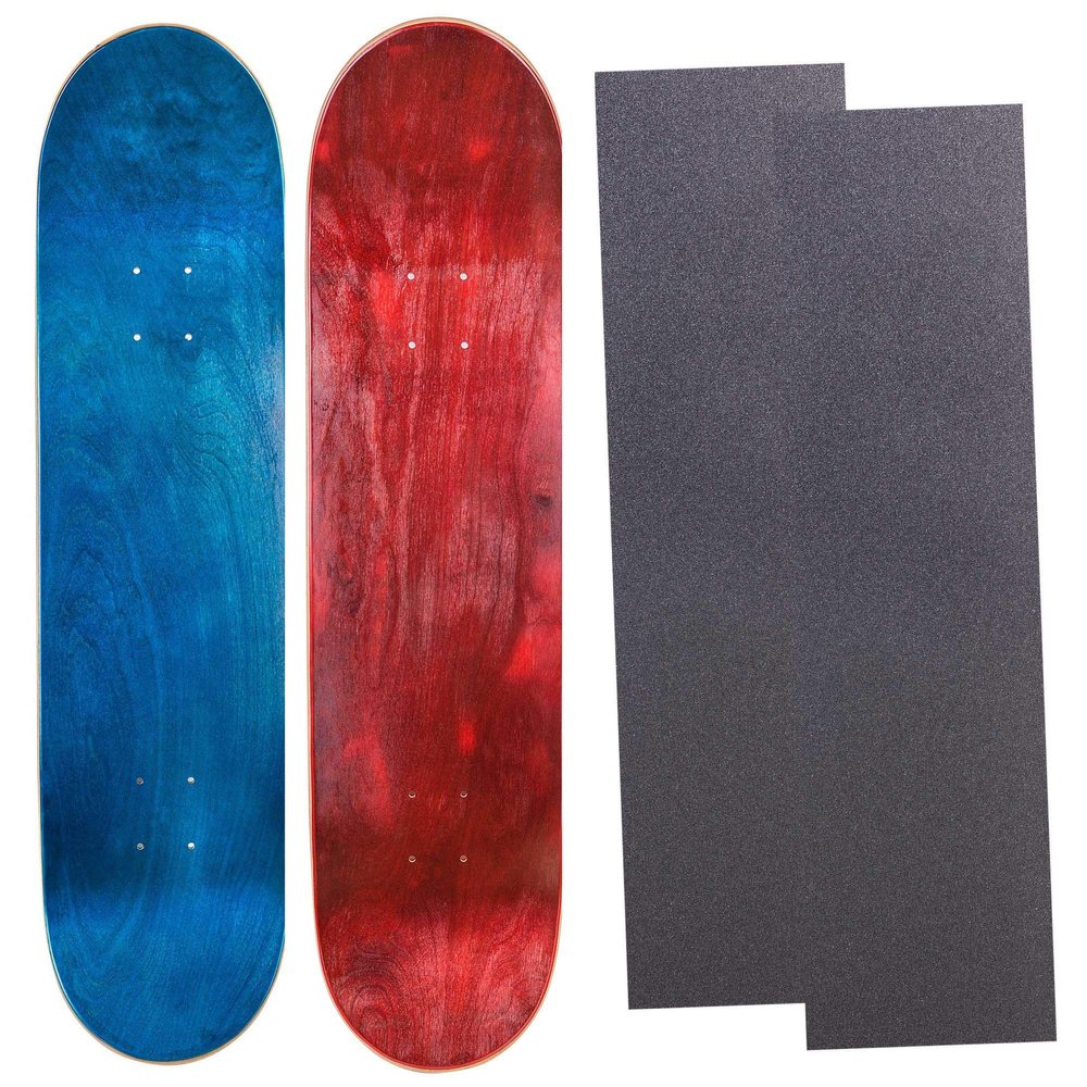 Cal 7 Blank Maple Skateboard Decks with Grip Tape| Two Pack (Blue, Red, 7.75 inch)