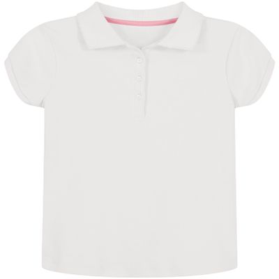 Nautica Girls' School Uniform Short Sleeve Polo Shirt, Button Closure, Soft Pique Fabric, White, 2T