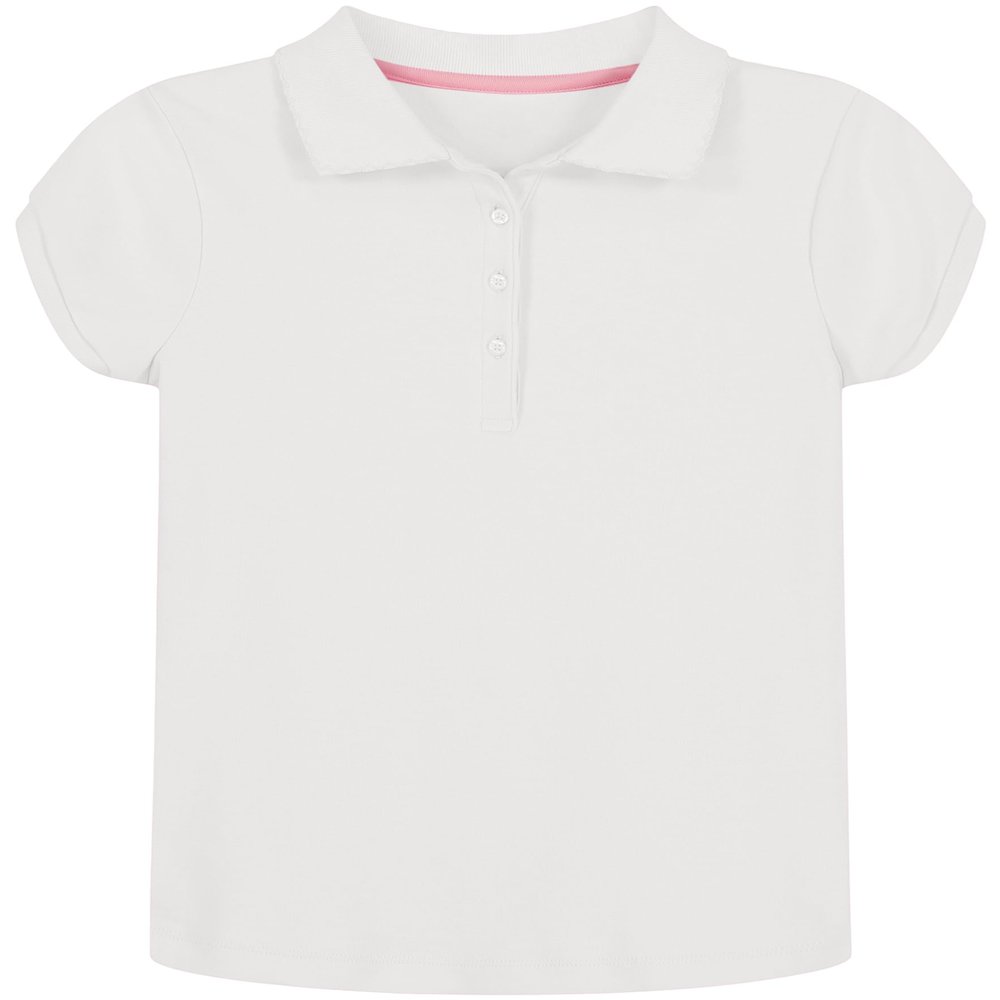 Nautica Girls' School Uniform Short Sleeve Polo Shirt, Button Closure, Soft Pique Fabric, White, 2T